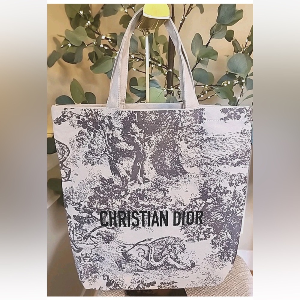 Dior Gray and Cream Toile de Jouy Tote Bag